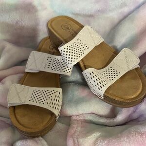 White Mountain Women's White Perforated Double-Strap Slide Sandals